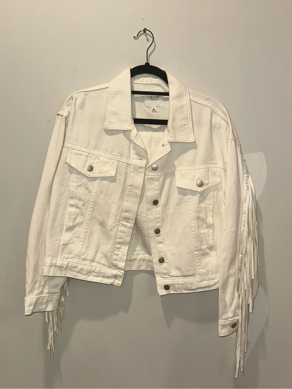 Le Lis White Denim Jacket with Fringe - Women's